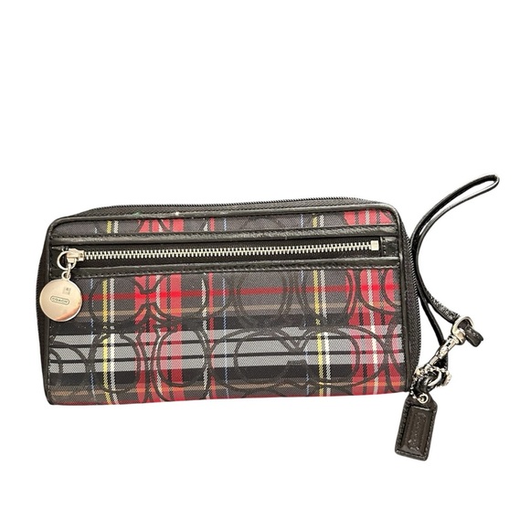 Coach Red and Black Tartan Wristlet - Picture 1 of 6